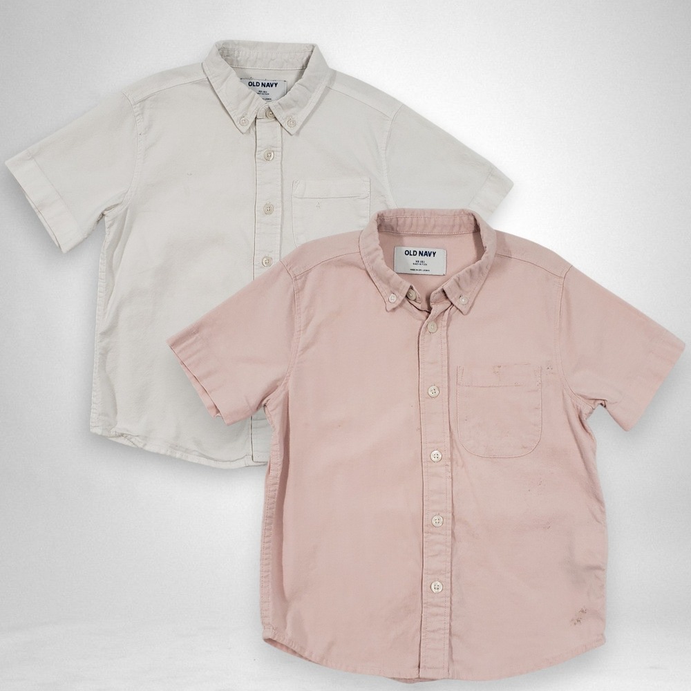 Old Navy Oxford Shirts Boys XS 5 White Pink Short Sleeve Preppy Lot of 2 Summer